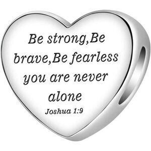 925 Sterling Silver Heart Charm Bible Verse Pendant Be Strong Brave Fearless Jew